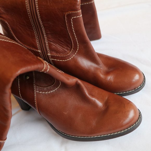 Tall Caramel Leather Boots - Picture 3 of 10